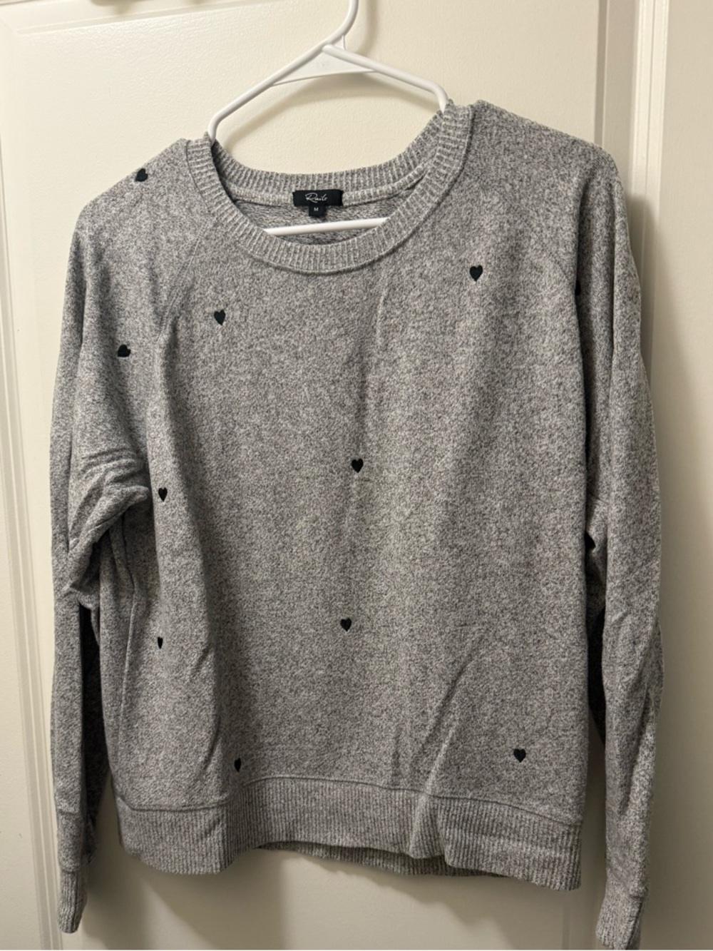 Rails Gray Crewneck Sweater with Small Black Heart Accents